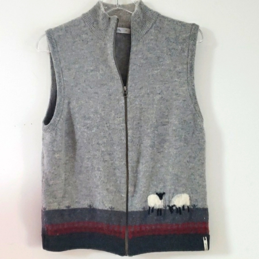 Woolrich Womens Gray 100% Lambswool Sheep design Vest, Size L